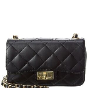 Persaman New York Quilted Black Crossbody Bag with Gold Chain